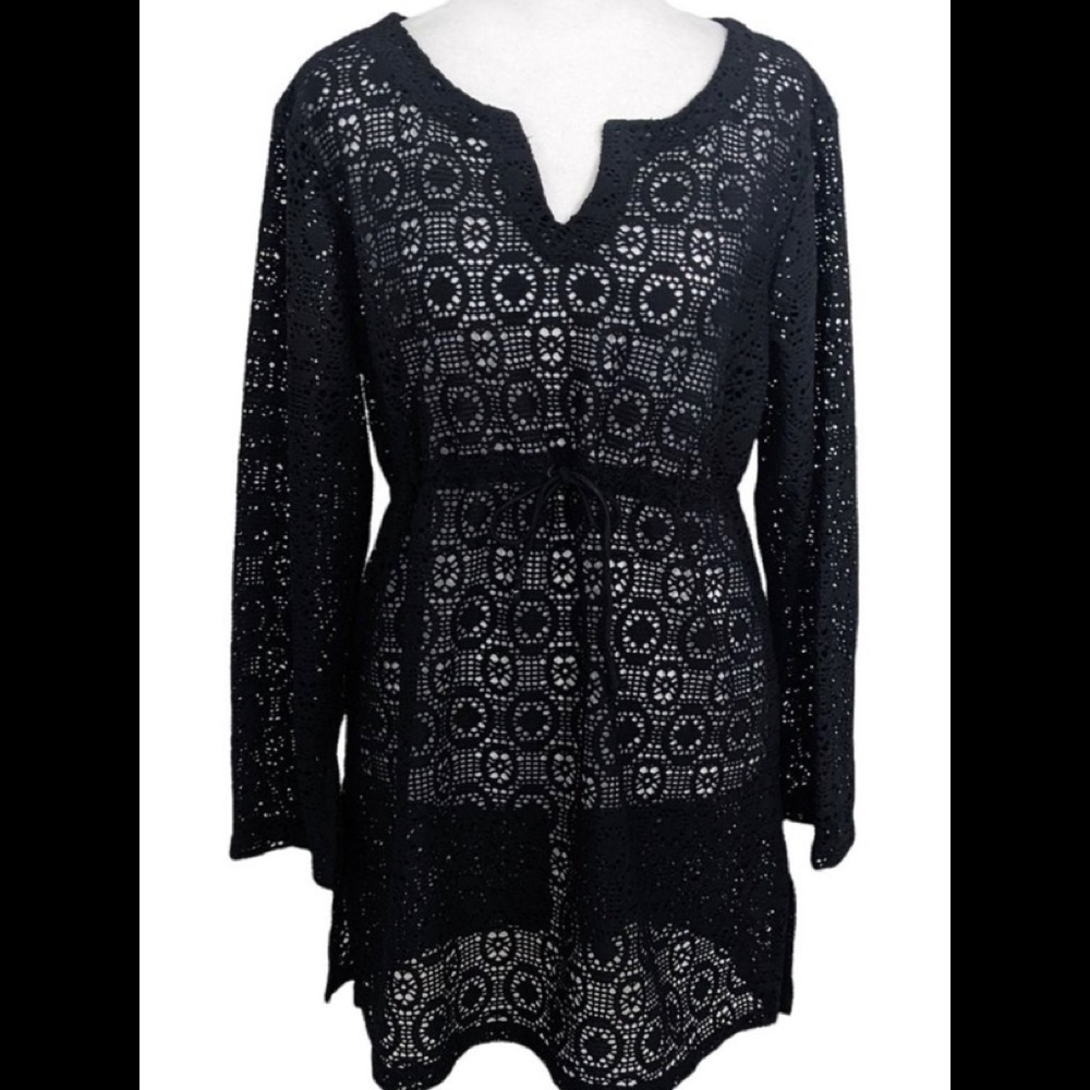 Islander Black Crochet Lace Swim Cover-Up Size Large